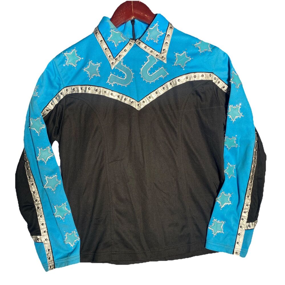 Valencia OOAK Equestrian Show Shirt Womens XL Rodeo Horseshoe Bling Cosplay